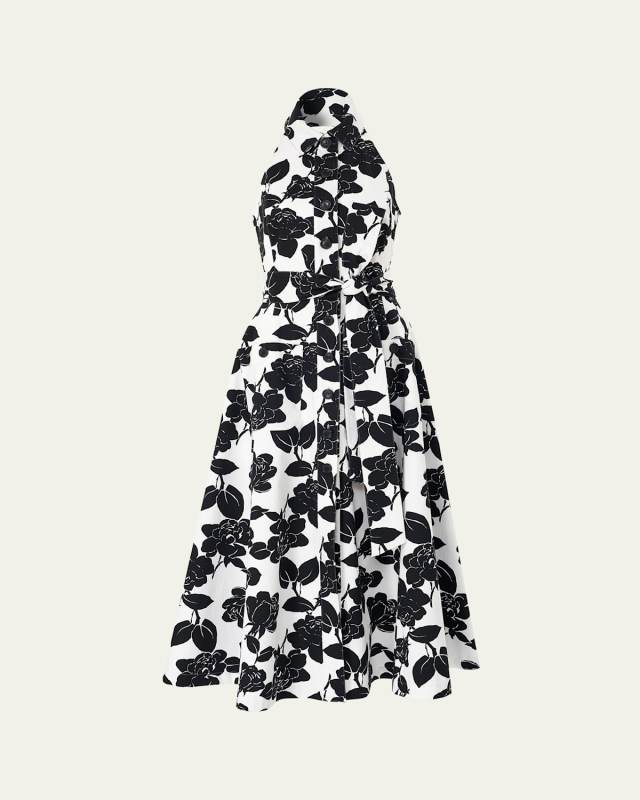 Collared Halter Button-Front Midi Dress